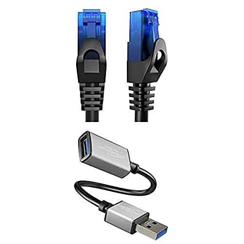 KabelDirekt Bundle – 0,25 m – Netzwerkkabel, Ethernet, LAN & Patch Kabel und USB A 3.0 Verlängerungskabel – 0,15 m (Stecker USB A auf Buchse USB A) von KabelDirekt