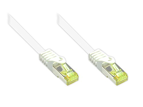 Kabelmeister® RJ45 Patchkabel mit Cat. 7 Rohkabel und Rastnasenschutz (RNS®), S/FTP, PiMF, halogenfrei, 500MHz, OFC, weiß, 2m von Kabelmeister