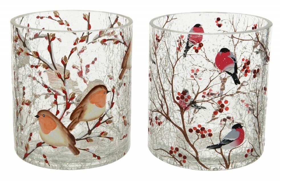Kaemingk Windlicht Teelichthalter Glas Deko Crackle Vogel Ø 11x13 cm Stückpreis von Kaemingk