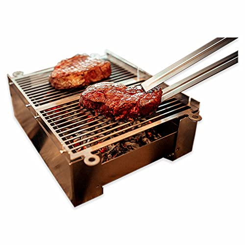 Klappgrill VINUR Edelstahl mit Tasche | kleiner, mobiler Holzkohle Grill für Garten, Picknick, Camping von Käppler & Pausch GmbH