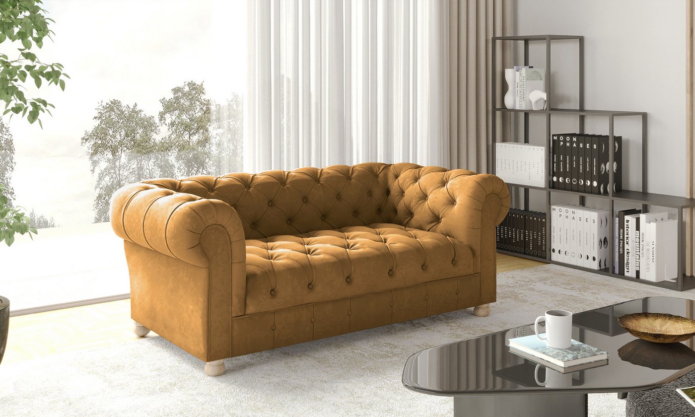 Kaiser Möbel Chesterfield-Sofa Zweisitzer, elegant, klassisch, schick in elegantem Whisper-Stoff, Made in Europe von Kaiser Möbel