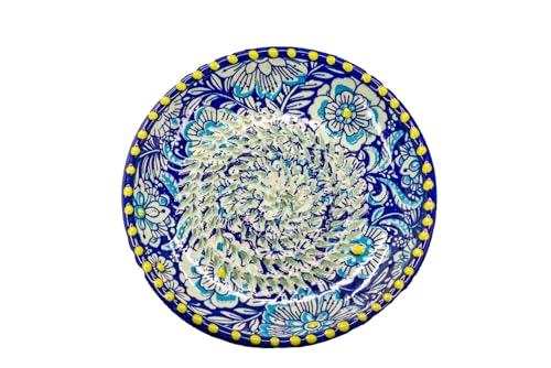 Kaladia Keramik Reibeteller/Keramikhobel - ideal für Ingwer, Parmesan etc. - in Blau & Hellblau mit großen Blumen - Durchmesser: 12 cm - handgemacht & handbemalt - Made in Spain von Kaladia
