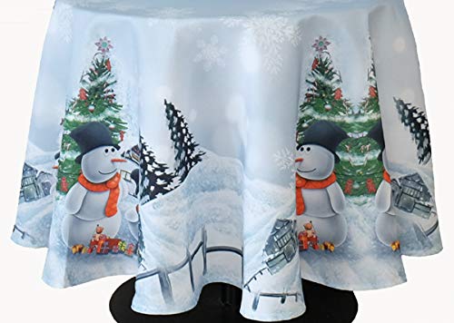 KAMACA Tischdecke mit hochwertigem Druck-Motiv Küche Esstisch Eyecatcher Herbst Winter Weihnachten (Frosty Snowman 150 rund) von KAMACA