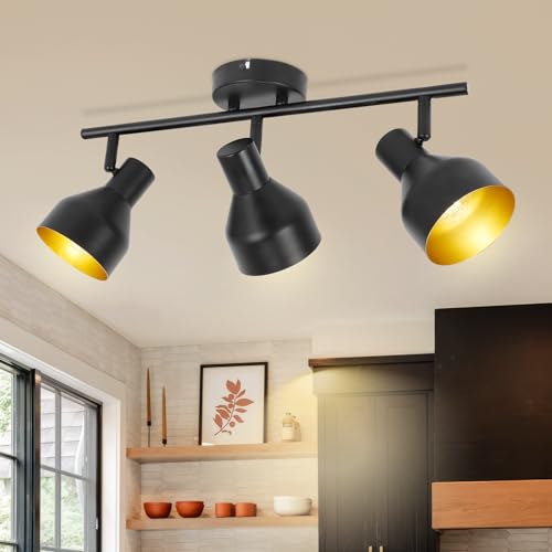 Kambo LED Deckenstrahler 3 Flammig Schwarz - E14 Deckenleuchte Strahler Schwenkbar - Retro Deckenlampe 3 Flammig - Metall Deckenspot Wandstrahler Küche Schlafzimmer Wohnzimmer - Ohne Leuchtmittel von Kambo