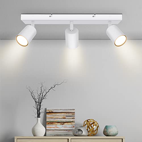 Kambo Weiß Strahler Deckenleuchte 3 Flammig LED - Schwenkbar Deckenstrahler GU10 - Modern Deckenlampe 3 Spot - Metall Wandstrahler Deckenspot Innen Wohnzimmer - Ohne Leuchtmittel von Kambo