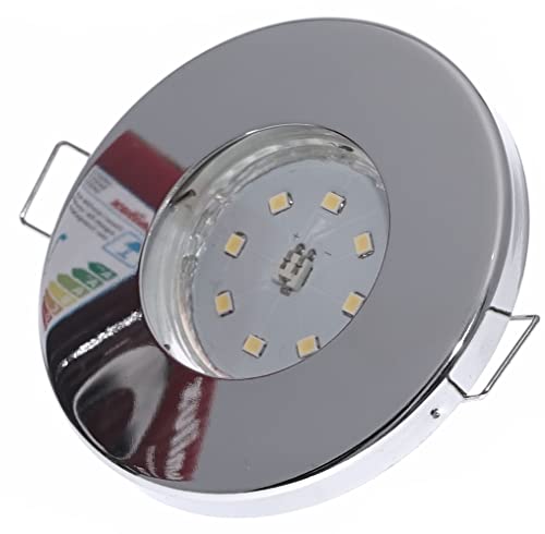 Kamilux 2x LED Bad Einbaustrahler Deckenleuchte Nautik/Farbe Chrom/inkl. 230Volt - 5W SMD Modul/Aussen Ø=85mm / Lichtfarbe Neutralweiß/sehr FLACH 30mm einbautiefe. von Kamilux