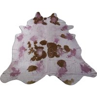 Braun-Weißer Rindsleder Teppich Acid Washed Gefärbt Lila Pink - Größe 2, 5x2, 5M # C-1543 von Kanukhides