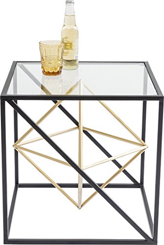 Kare Design Beistelltisch Prisma Gold, edler Couchtisch aus Glas, Tisch mit Metall-Streben, Couchtisch, Wohnzimmer, Sofatisch, Nachttisch, 45x45x45 cm (H/B/T) von Kare