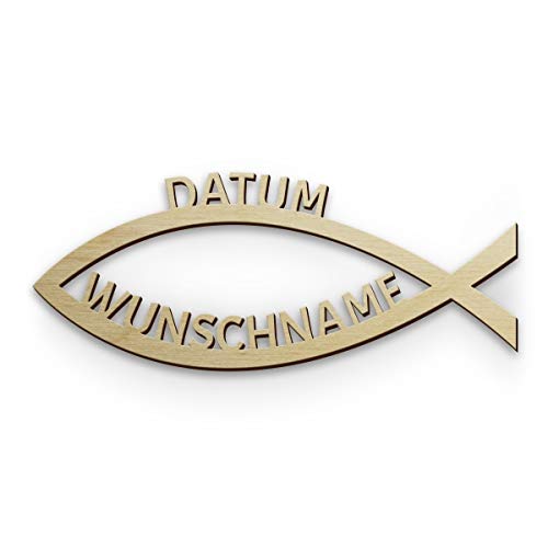 Konfirmation Kommunion Taufe individuelle Deko Streudeko mit Namen und Datum 150x50mm 10 Stück Set - Jesus Fisch von Kartenmachen.de
