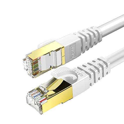 KASIMO CAT 8 Lan Kabel 15 meter Netzwerkkabel Cat 8 Für 40Gbps / 2000Mhz Ethernet Kabel, Internet Patchkabel Superschnell Flexibel und Robust mit vergoldetem RJ45. Lan kabel 15m Weiß von KASIMO