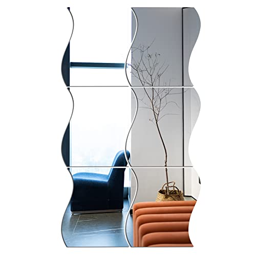 Katutude Wandspiegel Wandaufkleber, 6 Stück Selbstklebend Welle Spiegel Oberfläche Wall Decor Abnehmbare 3D Spiegel Moderne Aufkleber Dekospiegel für Wohnzimmer, Schlafzimmer, Badezimmer von Katutude