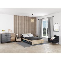 Bett mit Stauraum + Lattenrost - 140 x 200 cm - Holzfarben & Schwarz - ERALIA von Kauf-unique