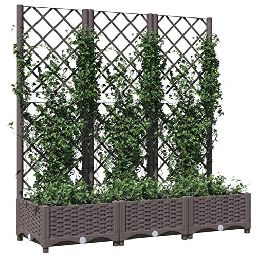 Kavolet Hochbeet mit Rankgitter, Pflanzkübel mit Rankgitter, 3 Töpfen Pflanzkasten Gartenspalier Spalier Rankhilfe Rankkasten Blumenkübel, Braun 120x40x121,5 cm PP von Kavolet