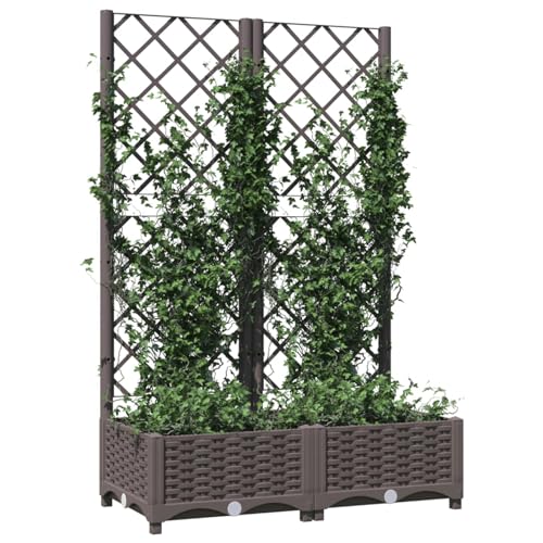 Kavolet Pflanzkübel mit Spalier, Gartenspalier Pflanzkasten Blumentopf Rankhilfe Blumenkübel Blumenkasten mit Rankgitter, Braun 80x40x121,5 cm PP von Kavolet