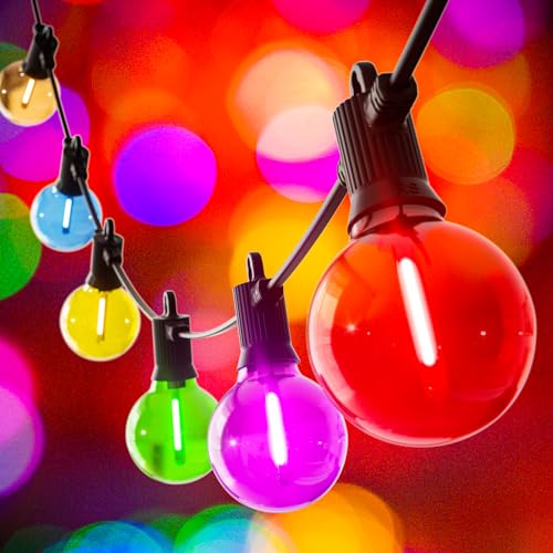 Kawaya Bunt Lichterkette Außen Strom 15M LED Weihnachten Garten Lichterkette Aussen Wasserdicht mit 25 Bruchsicher Glühbirnen Aussen Lichterketten für Outdoor Balkon Hof Hochzeit Terrasse Party von Kawaya