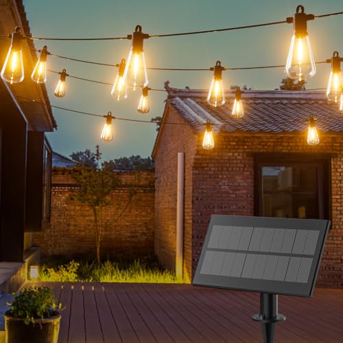 Kawaya Solar Lichterkette Außen 15M LED Lichterkette Aussen Solar USB Wiederaufladbar 5 Lichtmodi IP65 Wasserdicht mit 25+2 Glühbirnen Warmweiß Outdoor Balkon Lichterkette für Garten Terrasse von Kawaya