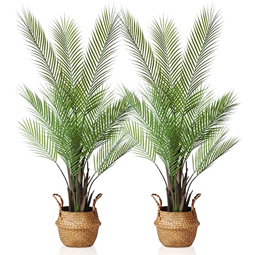 Kazeila Künstliche Pflanzen Groß Areca Palme 120cm Kunstpflanze Groß im Topf Kunstpalme Fake Pflanzen Plastik Pflanze Dekor(2Pack) von Kazeila