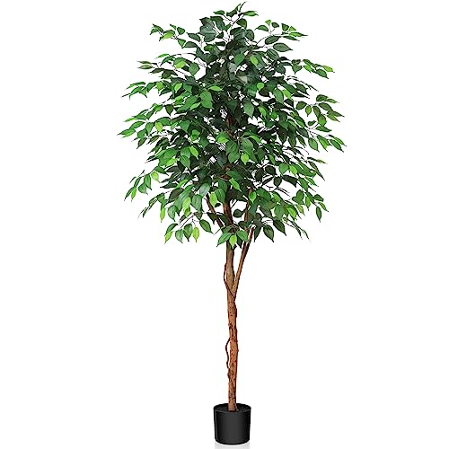 Kazeila Kunstpflanze Ficus Benjamina 180cm Künstliche Pflanzen Groß mit Natürlichen Stämmen Deko Pflanze Kunstbaum ideal für die Innendekoration Schlafzimmer Büro von Kazeila