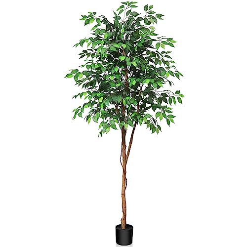 Kazeila Kunstpflanze Ficus Benjamina 210cm Künstliche Pflanzen Groß mit Natürlichen Stämmen Deko Pflanze Kunstbaum ideal für die Innendekoration Schlafzimmer Büro von Kazeila