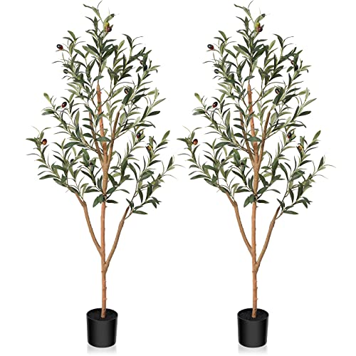 Kazeila Olivenbaum Künstlich 120cm Kunstpflanze Groß Künstliche Pflanzen Fake plastikpflanzen im Topf für Home Decor Zimmerdeko Schlafzimmer Dekoration(2Pack) von Kazeila