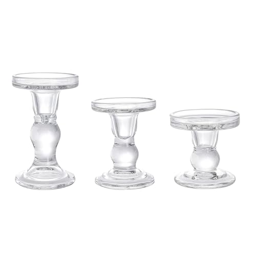 Kcvzitrds Kerzenhalter Aus Glas, Klarer Stumpenkegel-Kerzenständer, Kristall-Kerzenhalterständer für Den Esstisch, 3 Stück, 8 X 8,5 cm, 8 X 11 cm, 8 X 14 cm von Kcvzitrds