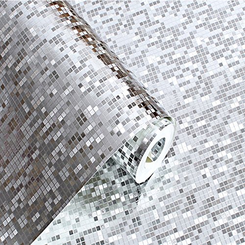 ketian Moderne Dick Silber Folie Mosaik Hintergrund Flicker Wand Papier Rolle/Hotel Deckenleuchte/Deko/Bar Tapete Rolle silber 0,53 m (1,73 'W) X 10 M (32,8' L) = 5.3 m2 () 57 von KeTian