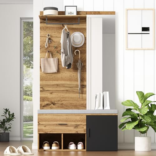 Kebnor Eingangsschrank mit Stauraum an der Unterseite des Sitzes mitPolster, in Holzoptik mit Spiegel, Schuhschrank, Schublade, Regal, Kleiderhaken – Praktisches Design für den Eingangsbereich Kebnor Eingangsschrank mit Stauraum an der Unterseite des Sitzes mitPolster, in Holzoptik mit Spiegel, Schuhschrank, Schublade, Regal, Kleiderhaken – Praktisches Design für den Eingangsbereich von Kebnor