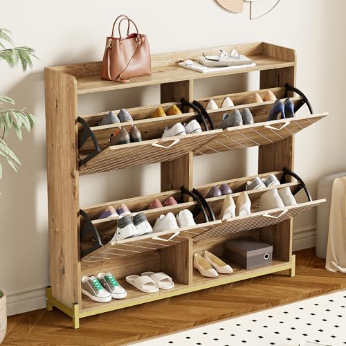 Kebnor Modernes Schuhregal in Holzoptik – 4-türiger Schuhschrank – Platzsparender Schuhschrank für Eingangsbereich, Flur oder Flur – Robust und stilvoll Kebnor Modernes Schuhregal in Holzoptik – 4-türiger Schuhschrank – Platzsparender Schuhschrank für Eingangsbereich, Flur oder Flur – Robust und stilvoll von Kebnor