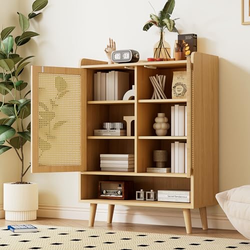 Kebnor Schuhschrank aus natürlichem Rattan, Schuhkommode Schuhregal mit 2 Türen und 5 Regalböden, für den Flur. Mit Holzgriffen und Massivholzbeinen. Maße: B80/H105/T35 cm Kebnor Schuhschrank aus natürlichem Rattan, Schuhkommode Schuhregal mit 2 Türen und 5 Regalböden, für den Flur. Mit Holzgriffen und Massivholzbeinen. Maße: B80/H105/T35 cm von Kebnor