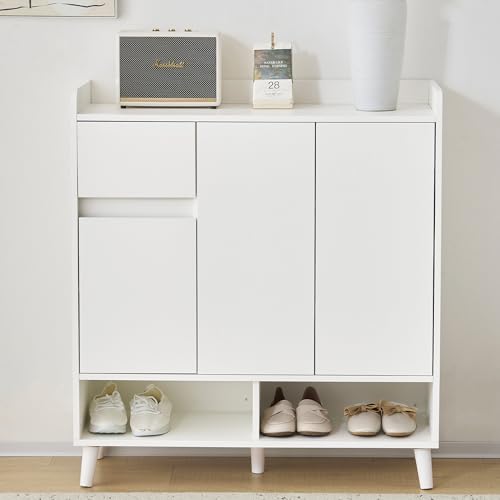 Kommode/Sideboard/Schuhschrank mit verstellbaren Einlegeböden – Minimalistischer Home Organizer mit Massivholzbeinen – Maße: H99 cm x B90 cm x T35 cm Kommode/Sideboard/Schuhschrank mit verstellbaren Einlegeböden – Minimalistischer Home Organizer mit Massivholzbeinen – Maße: H99 cm x B90 cm x T35 cm von Kebnor