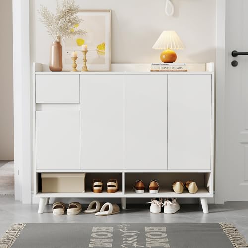 Moderne Sideboard Kommode Schuhschrank mit großem Stauraum, 4 Türen und 1 Schubladen mit einem verstellbaren Regal für Esszimmer, Wohnzimmer oder Küche Maße: 120 * 99 * 35 cm Moderne Sideboard Kommode Schuhschrank mit großem Stauraum, 4 Türen und 1 Schubladen mit einem verstellbaren Regal für Esszimmer, Wohnzimmer oder Küche Maße: 120 * 99 * 35 cm von Kebnor