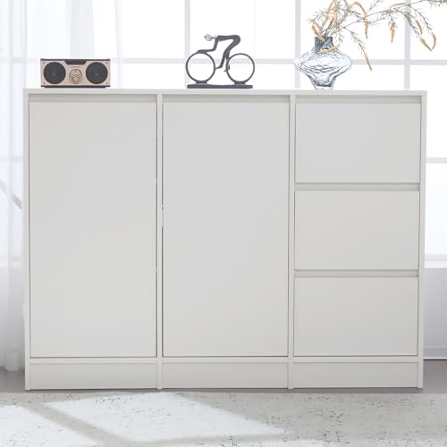 Moderne Sideboard Kommode Schuhschrank mit großem Stauraum, Zwei Türen und DREI Schubladen mit einem verstellbaren Regal für Esszimmer, Wohnzimmer oder Küche,Weiß, Maße: 120 * 90 * 35 cm Moderne Sideboard Kommode Schuhschrank mit großem Stauraum, Zwei Türen und DREI Schubladen mit einem verstellbaren Regal für Esszimmer, Wohnzimmer oder Küche,Weiß, Maße: 120 * 90 * 35 cm von Kebnor
