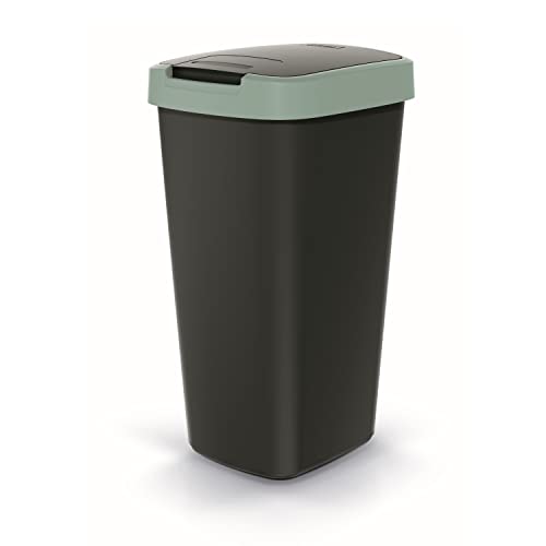 Keden Compacta Q Mülleimer mit Schwing- und Klappdeckel 25L Kunststoff Mülltrennung Abfallbehälter Recycling Abfallsammler (Schwarz/Hellgrün) von Keden