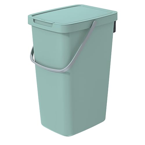 Keden Systema Q Abfalltrennbehälter mit Deckel und Henkel 20L Abfalleimer Mülltrennung Abfallsortierbehälter (Hellgrün) von Keden