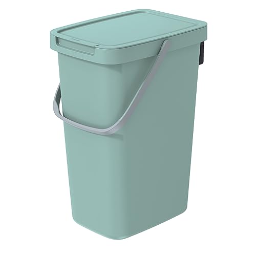 Keden Systema Q Abfalltrennbehälter mit Deckel und Henkel Abfalleimer Mülltrennung Abfallsortierbehälter (12L, Hellgrün) von Keden