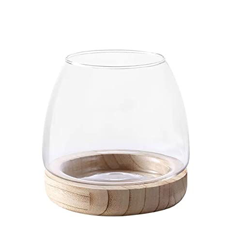 Transparente Glasvase mit Holzunterstützung, Feuchtigkeitsspendende Blumenvasen, Vasenornamente Im Japanischen Stil, Kreatives Transparentes Blumenarrangement aus Glas, Wasserpflanze, Grüner(#4) von Keebgyy