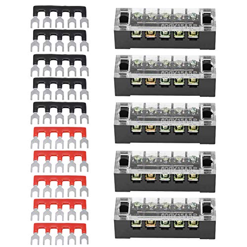 Keenso Elektro Klemmenleiste, 5 Stück zweireihig 5 Positionen 600V 15A Schraubklemmenblock + 10 vorisolierte Klemmenschutzleiste Verteilerleiste für Elektronischen Schaltkreisen Maschinen (5 Position) von Keenso