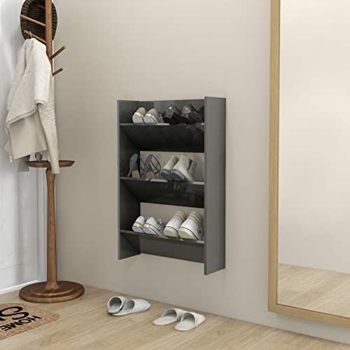 Keketa Wand Schuhregal Schuhschrank mit 3 Kippböden ausgestattet Schuhaufbewahrung Schrank für Schuhe für Eingang, Flur Hochglanz-Grau 60x18x90 cm Holzwerkstoff von Keketa