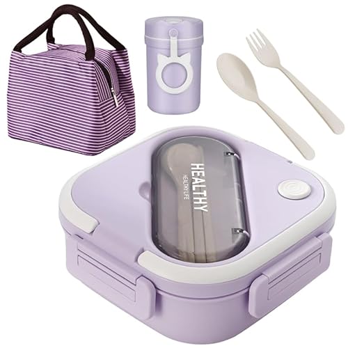 Kelsin Bento Box Mit Besteck und Suppentassen Schüler Brotdose mit Fächern Lunch Box Mit isolierter Tasche Mikrowellengeeignet Spülmaschinenfes Entworfen für Schule Büro Picknicks Camping von Kelsin