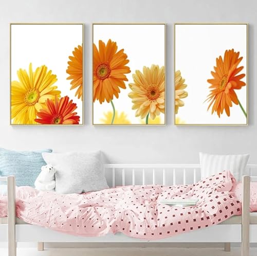 Gelbe und orangefarbene Kamille Leinwandgemälde Poster und Kunstdrucke natürliche Blumen Leinwand Wand Bilder Bild Wohnzimmer Heimdekoration 50 x 70 x 3 cm ungerahmt von KemneT