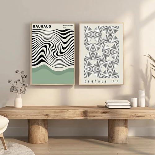 KemneT Bauhaus-Leinwandgemälde mit grünen Farbblocklinien moderne minimalistische Wand Bilder abstrakte Poster Kunstdrucke Bilder Wohnzimmer Heimdekoration 50 x 70 cm x 2 ungerahmt von KemneT