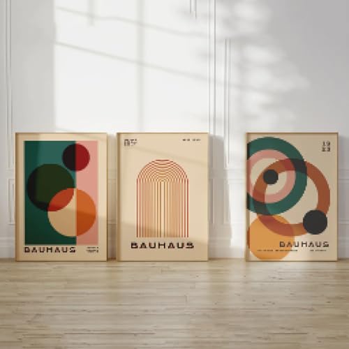 KemneT Retro minimalistisches Wand Bilderbild Bauhaus geometrische abstrakte Poster Kunstdrucke moderne Mitte des Jahrhunderts Leinwandgemälde Wohnzimmerdekoration 50 x 70 cm x 3 ungerahmt von KemneT