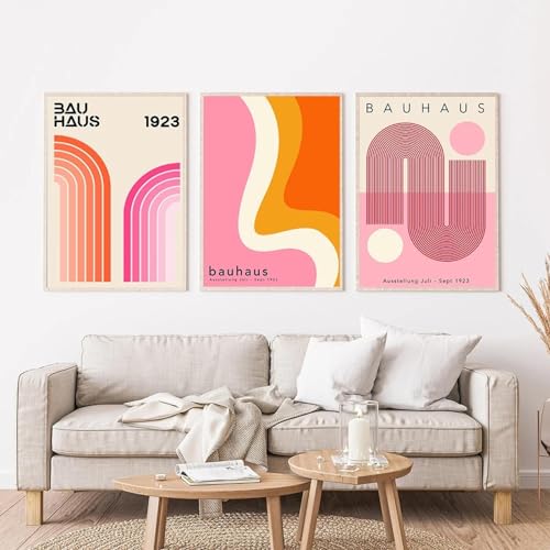 KemneT Retro rosa Bauhaus-Ausstellungs-Wand Bilder abstrakte Linie Welle Leinwandgemälde nordische Poster Kunstdrucke Wandbild Wohnzimmer Heimdekoration 50 x 70 x 3 ungerahmt von KemneT