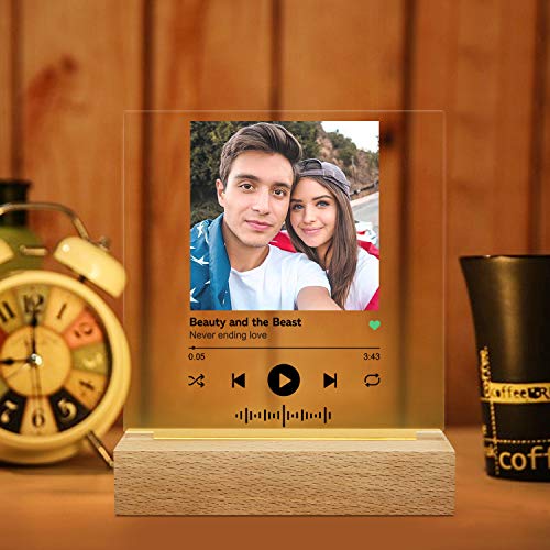 Kenon Custom Spotify 3D Nachtlicht Personalisierte Acrylkunst Spotify Glas Kunst Code Song Panel Karte Board Geschenk für Liebhaber Freunde Familie Jahrestag Fotoalbum Plakette Lampe mit Sockel von Kenon