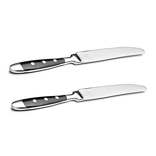 Kerafactum 2 Stück Tafelmesser Edelstahl Menümesser mit Sägeschliff | Tafel Menü Messer Messerset Fleischmesser Sägemesser mit schwarzen Griffen | Landhausstil Bistro Set erweiterbar meat knife von Kerafactum