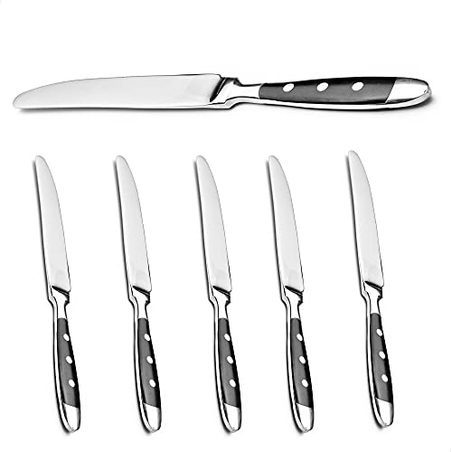 Kerafactum 6 Stück Tafelmesser Edelstahl Menümesser mit Sägeschliff | Tafel Menü Messer Messerset Fleischmesser Sägemesser mit schwarzen Griffen | Landhausstil Bistro Set erweiterbar Meat Knife von Kerafactum