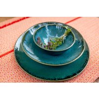 Geschirr I Keramik Teller Groß 4-Teiliges Geschir Set Grün Aus Portugal von KeramikLiebePortugal