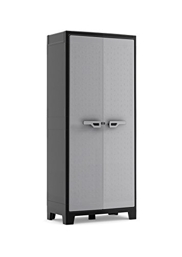 Keter Titan Kunststoffschrank/Besenschrank, Utility, schwarz/grau, 80 x 44 x 182 cm, inkl. Einlegeböden, für drinnen und draußen, wasserdicht, aus 70% recycelten Materialien von Keter