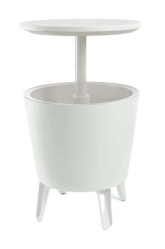 Keter CoolBar Partytisch weiß, inklusive Kühlfach, 49,5 x 49,5 x 57-84,5 cm, ausziehbar, wetterfest, Beistelltisch von Keter