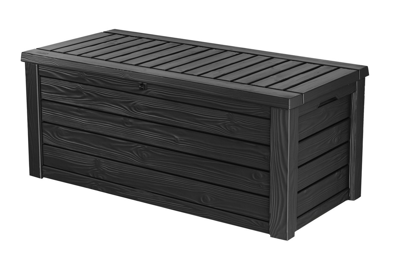 Keter Kissenbox Westwood Aufbewahrungsbox 568 Liter für Terrassenmöbel aus Kunststoff, Auflagenbox Gartenbox anthrazit Holz Optik mit Gasdruckfedern von Keter